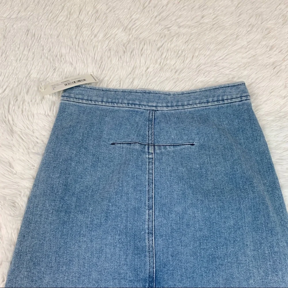 R.G. Kane Raw Hem Cut out Denim Skirt high rise straight‎ a-line